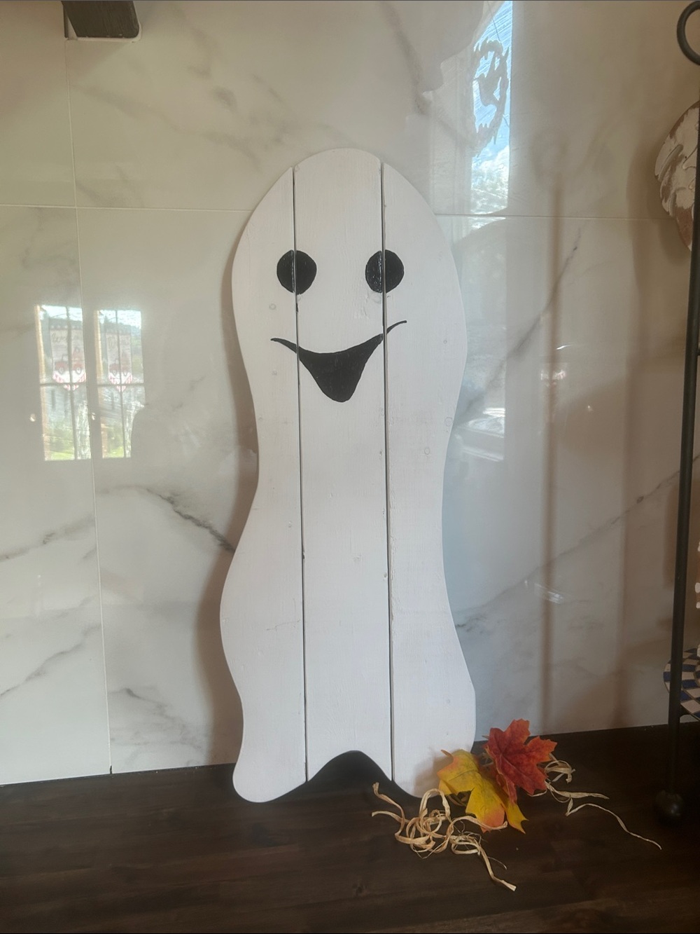 Hand Crafted White Ghost Wall Accent with Black Face